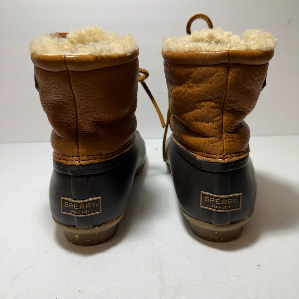 New Sperry Women's Saltwater Tan /Black  Winter Luxe Leather Duck Boot Size 6